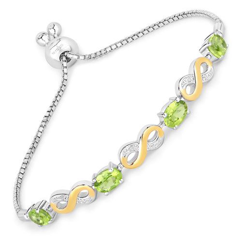 Bracelets-3.38 Carat Genuine Peridot and White Topaz .925 Sterling Silver Bracelet