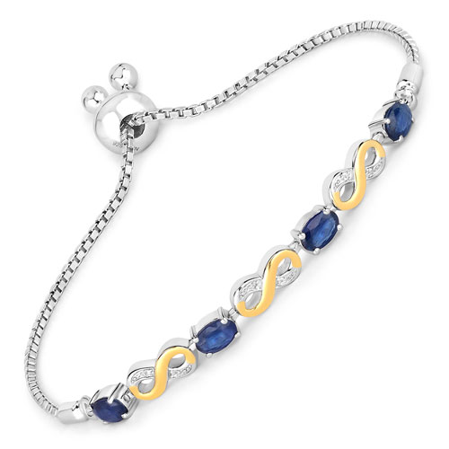 Bracelets-1.95 Carat Genuine Blue Sapphire and White Topaz .925 Sterling Silver Bracelet