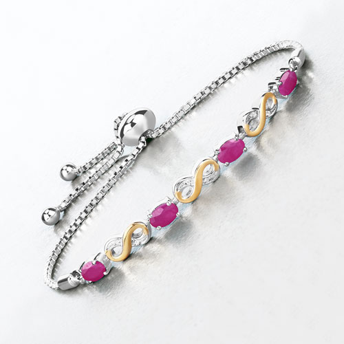 2.11 Carat Genuine Ruby and White Topaz .925 Sterling Silver Bracelet