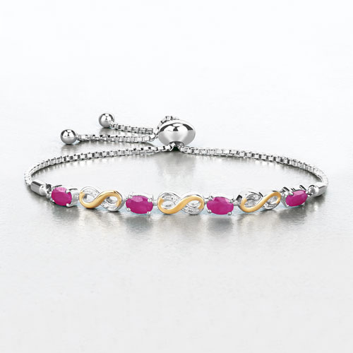 2.11 Carat Genuine Ruby and White Topaz .925 Sterling Silver Bracelet