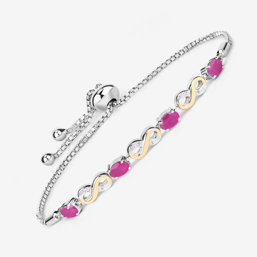 2.11 Carat Genuine Ruby and White Topaz .925 Sterling Silver Bracelet