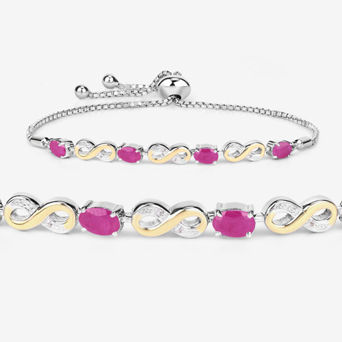 2.11 Carat Genuine Ruby and White Topaz .925 Sterling Silver Bracelet