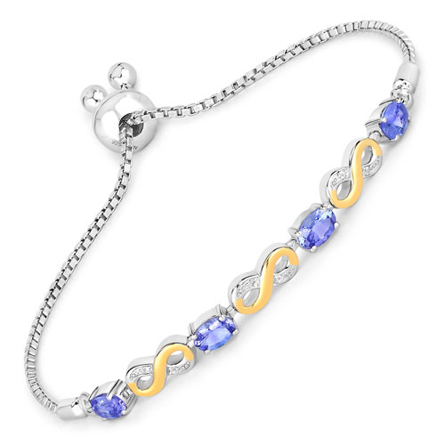 Bracelets-1.79 Carat Genuine Tanzanite and White Topaz .925 Sterling Silver Bracelet