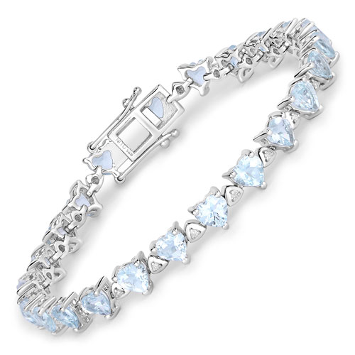 Bracelets-7.71 Carat Genuine Aquamarine and White Diamond .925 Sterling Silver Bracelet