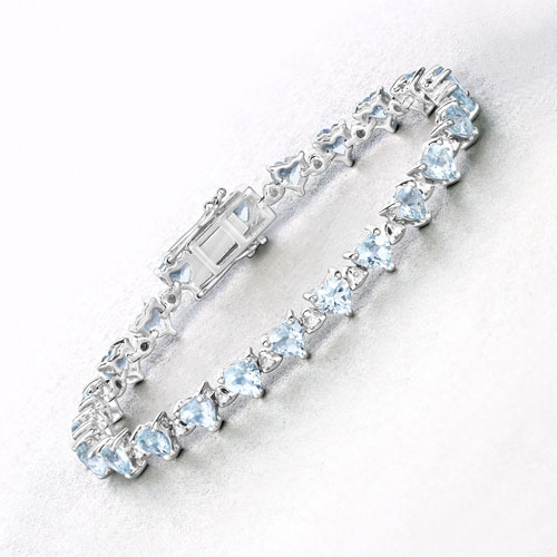 7.71 Carat Genuine Aquamarine and White Diamond .925 Sterling Silver Bracelet