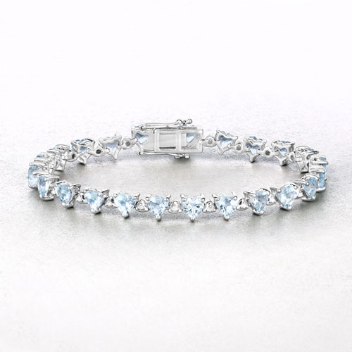7.71 Carat Genuine Aquamarine and White Diamond .925 Sterling Silver Bracelet