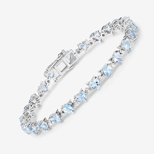 7.71 Carat Genuine Aquamarine and White Diamond .925 Sterling Silver Bracelet