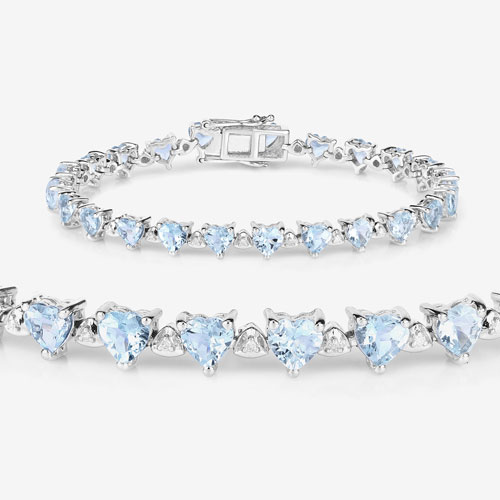 7.71 Carat Genuine Aquamarine and White Diamond .925 Sterling Silver Bracelet