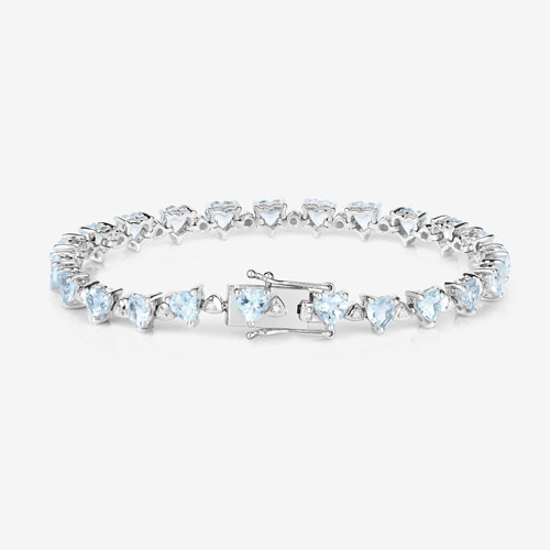 7.71 Carat Genuine Aquamarine and White Diamond .925 Sterling Silver Bracelet