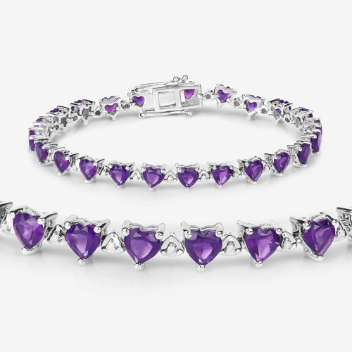 10.01 Carat Genuine Amethyst and White Diamond .925 Sterling Silver Bracelet