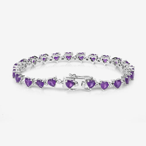 10.01 Carat Genuine Amethyst and White Diamond .925 Sterling Silver Bracelet