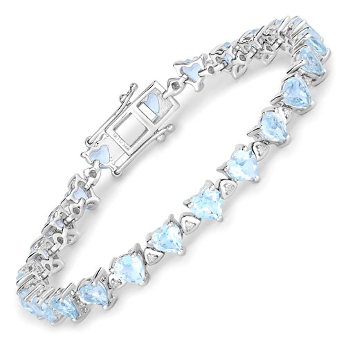 Bracelets-11.62 Carat Genuine Blue Topaz and White Diamond .925 Sterling Silver Bracelet