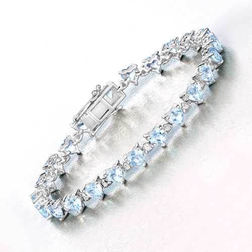 11.62 Carat Genuine Blue Topaz and White Diamond .925 Sterling Silver Bracelet