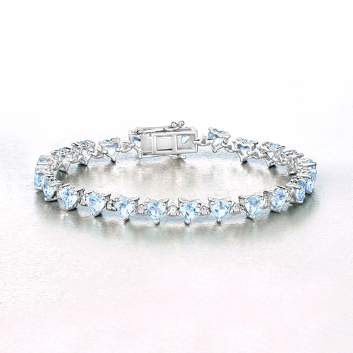 11.62 Carat Genuine Blue Topaz and White Diamond .925 Sterling Silver Bracelet