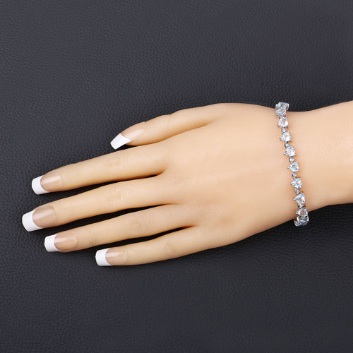 11.62 Carat Genuine Blue Topaz and White Diamond .925 Sterling Silver Bracelet