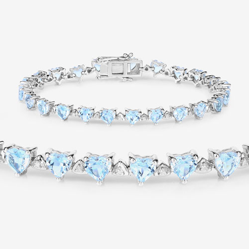 11.62 Carat Genuine Blue Topaz and White Diamond .925 Sterling Silver Bracelet
