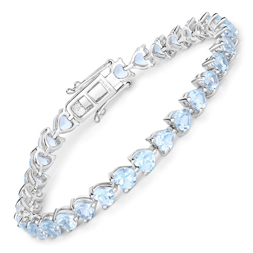 Bracelets-15.50 Carat Genuine Blue Topaz .925 Sterling Silver Bracelet