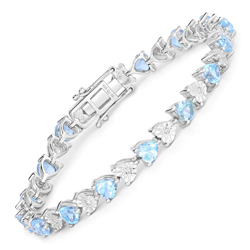Bracelets-7.64 Carat Genuine Blue Topaz and White Diamond .925 Sterling Silver Bracelet