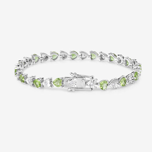 6.74 Carat Genuine Peridot and White Diamond .925 Sterling Silver Bracelet