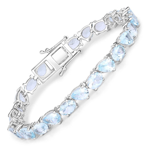 Bracelets-16.20 Carat Genuine Aquamarine .925 Sterling Silver Bracelet