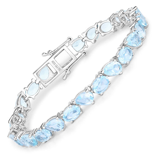 Bracelets-24.35 Carat Genuine Blue Topaz .925 Sterling Silver Bracelet