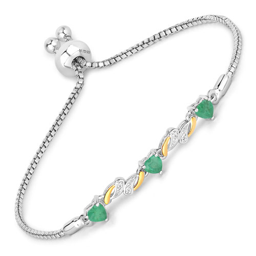 Bracelets-0.79 Carat Genuine Emerald and White Sapphire .925 Sterling Silver Bracelet