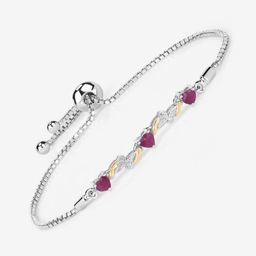 1.09 Carat Genuine Ruby and White Sapphire .925 Sterling Silver Bracelet