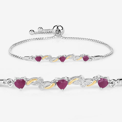 1.09 Carat Genuine Ruby and White Sapphire .925 Sterling Silver Bracelet