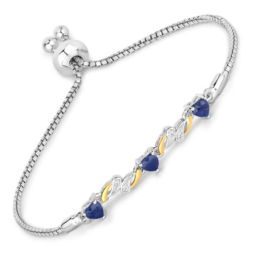 Bracelets-1.09 Carat Genuine Blue Sapphire and White Sapphire .925 Sterling Silver Bracelet