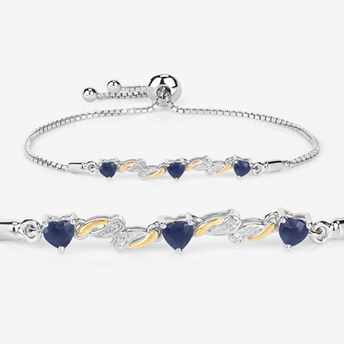 1.09 Carat Genuine Blue Sapphire and White Sapphire .925 Sterling Silver Bracelet
