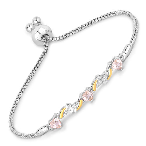 Bracelets-0.79 Carat Genuine Morganite and White Sapphire .925 Sterling Silver Bracelet