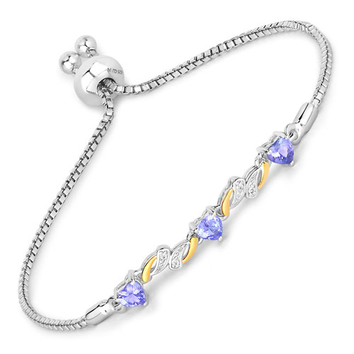 Bracelets-0.61 Carat Genuine Tanzanite and White Sapphire .925 Sterling Silver Bracelet