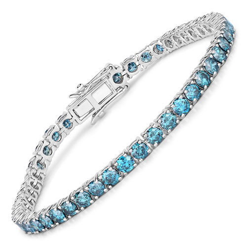 Bracelets-8.88 Carat Genuine Blue Diamond 14K White Gold Bracelet