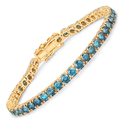 Bracelets-8.69 Carat Genuine Blue Diamond 14K Yellow Gold Bracelet