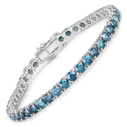 Bracelets-9.46 Carat Genuine Blue Diamond 14K White Gold Bracelet