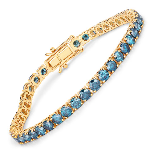 Bracelets-9.46 Carat Genuine Blue Diamond 14K Yellow Gold Bracelet