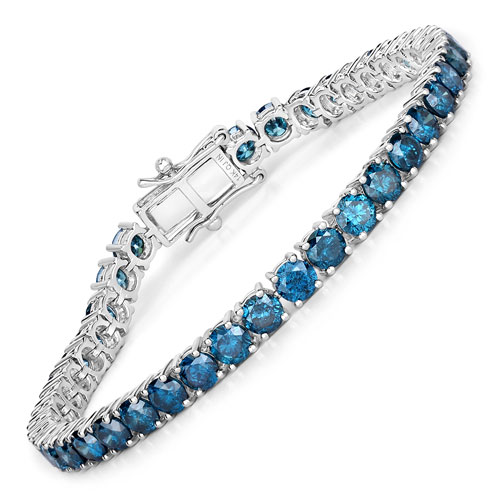 Bracelets-13.69 Carat Genuine Blue Diamond 14K White Gold Bracelet