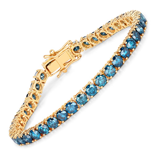 Bracelets-13.41 Carat Genuine Blue Diamond 14K Yellow Gold Bracelet
