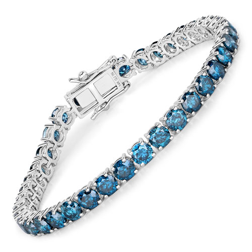 Bracelets-13.76 Carat Genuine Blue Diamond 14K White Gold Bracelet