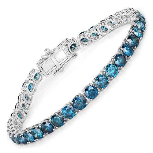 Bracelets-15.16 Carat Genuine Blue Diamond 14K White Gold Bracelet