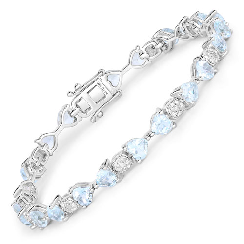 Bracelets-7.36 Carat Genuine Aquamarine and White Diamond .925 Sterling Silver Bracelet
