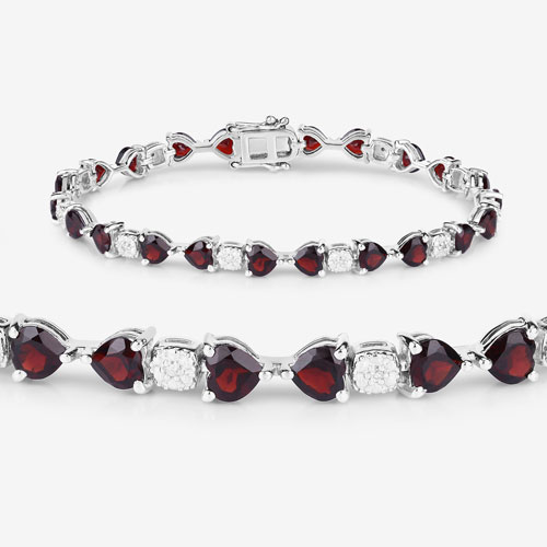 11.10 Carat Genuine Garnet and White Diamond .925 Sterling Silver Bracelet