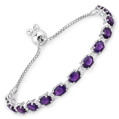 Bracelets-10.88 Carat Genuine Amethyst and White Topaz .925 Sterling Silver Bracelet