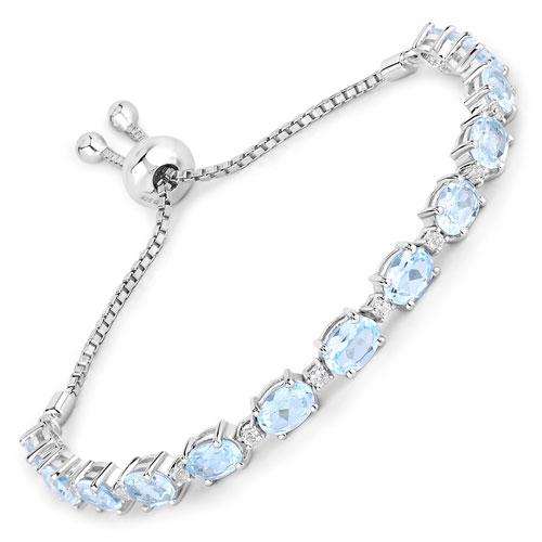 Bracelets-12.83 Carat Genuine Blue Topaz and White Topaz .925 Sterling Silver Bracelet