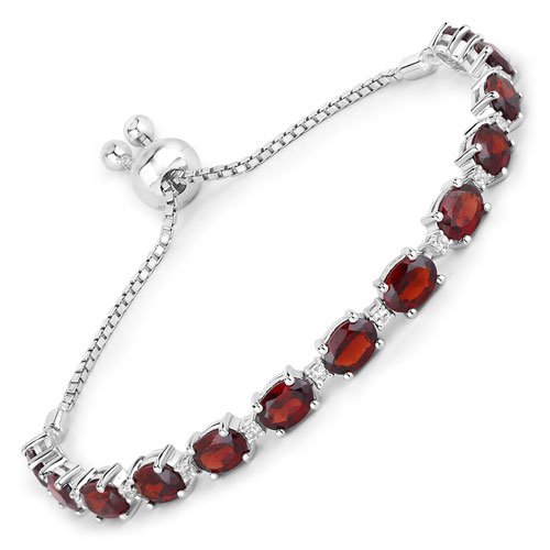 Bracelets-11.53 Carat Genuine Garnet and White Topaz .925 Sterling Silver Bracelet