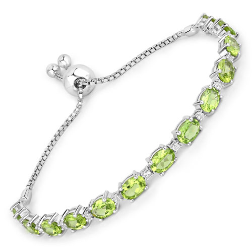 Bracelets-11.27 Carat Genuine Peridot and White Topaz .925 Sterling Silver Bracelet