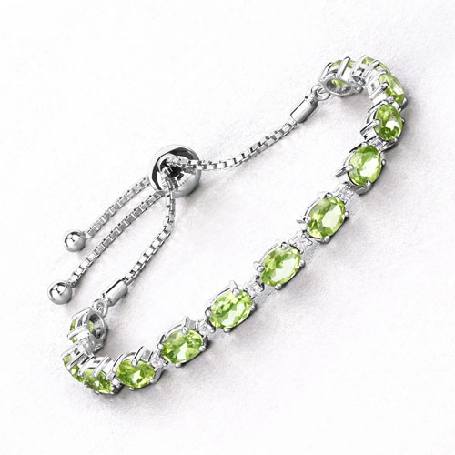 11.27 Carat Genuine Peridot and White Topaz .925 Sterling Silver Bracelet