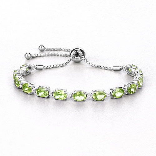 11.27 Carat Genuine Peridot and White Topaz .925 Sterling Silver Bracelet