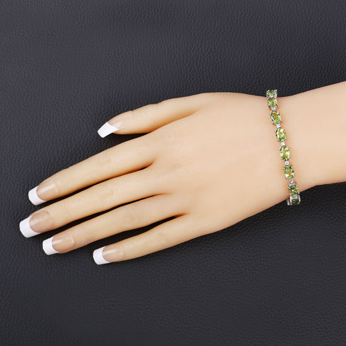 11.27 Carat Genuine Peridot and White Topaz .925 Sterling Silver Bracelet