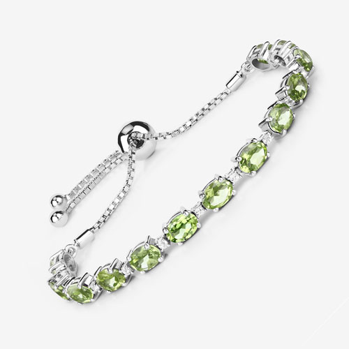 11.27 Carat Genuine Peridot and White Topaz .925 Sterling Silver Bracelet